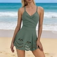 thumbnail image 2 of Women's One Piece Swimdress Swimsuit with Adjustable Straps Tummy Control Bathing Suits V Neck Push Up Swim Dresses with Bottom, 2 of 7
