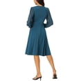 thumbnail image 3 of Vestido envolvente para mujer Inspire Chic, con escote en V, mangas de linterna, puntos suizos, vestido midi con bolsillos, azul S, 3 of 6