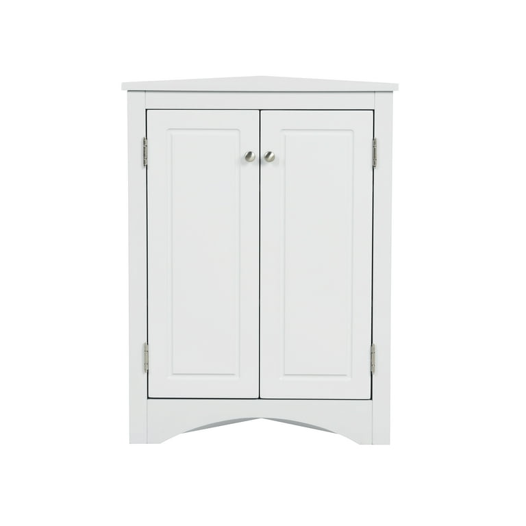 Tall Bathroom Freestanding Corner Cabinet With Door And Adjustable Shelves,  White - ModernLuxe