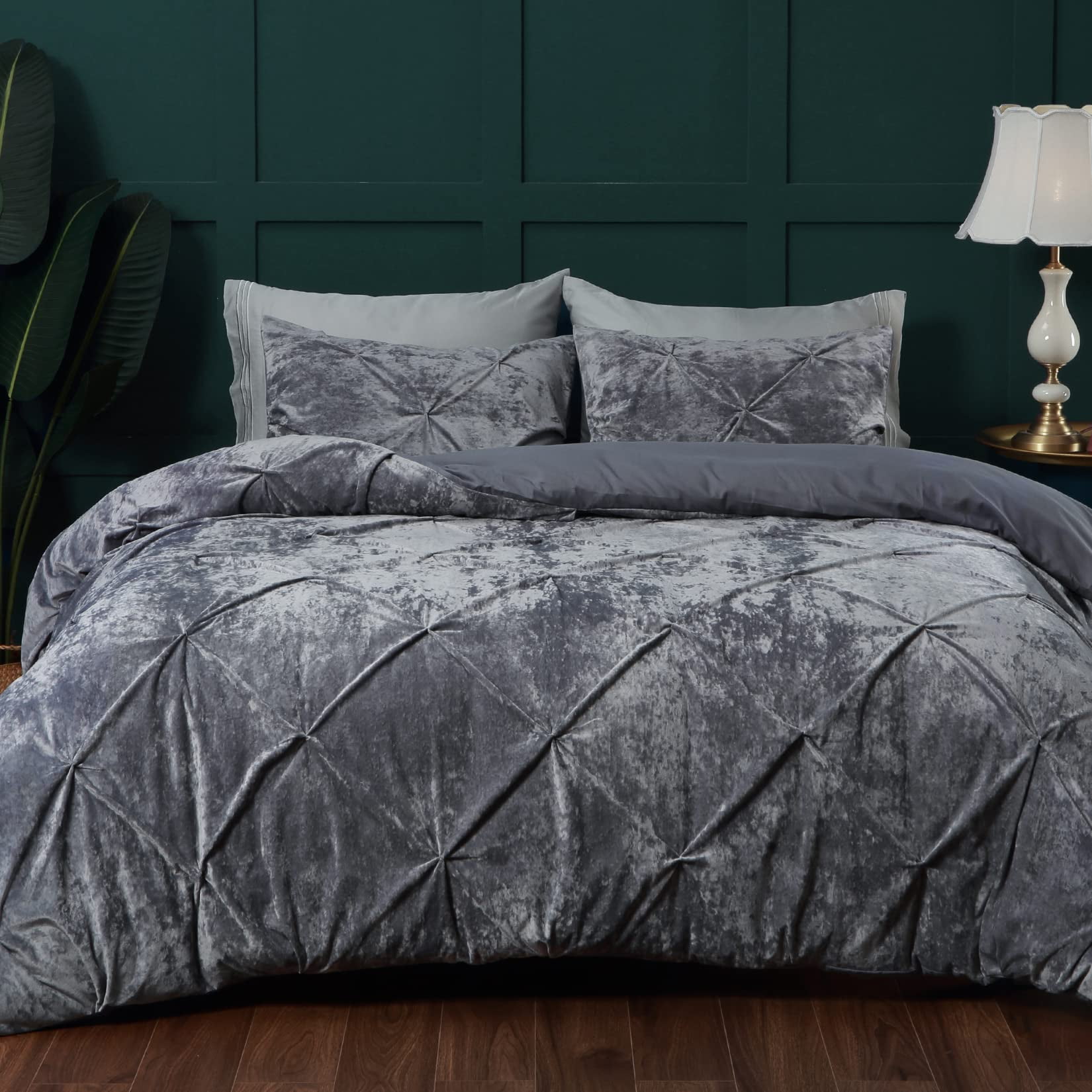DSstyles Velvet Duvet Cover Queen Size Luxury Pinch Pleated Duvet