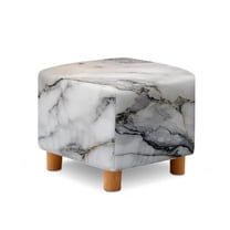 Jiueut White Black Marble Print Ottoman Slipcover, Anti Scratch Square Foot Stool Cover Washable Ottoman Sofa Protection with Elastic Bottom