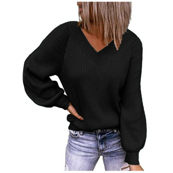 REORIAFEE Women's Long Sleeve Tops Business Shirt Solid Long Sleeve V-Neck Loose Sweater Blouse Bohemian Tshirts Boho Tops Cowgirl Tops Exotic Tops Funny Tshirts Party Tops