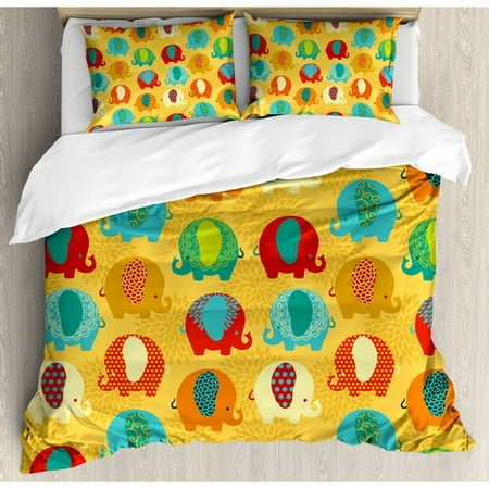 Asian Inspired Bed Ambesonne Ethnic Curvy Elephants Indian Asian Style Colorful Mandala Inspired Duvet Cover Set ()