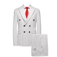 thumbnail image 2 of HBDesign Mens Summer 2 Piece Double Breasted Suit Set Quick Dry Peak Lapel Blazer Pants Business Formal Wedding, 2 of 6