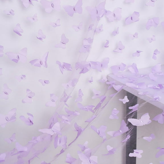 1 Yard Embroidery Butterfly Lace Fabric, Purple 3D Butterfly Lace Fabric Mesh Tulle lace for DIY Wedding Dress Costume Accessories Veil Home Decor