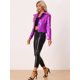 thumbnail image 4 of Disfraz de navidad Chaqueta metalizada estilo motorista con cremallera brillante holográfica para mujer Rosa Caliente L, 4 of 5