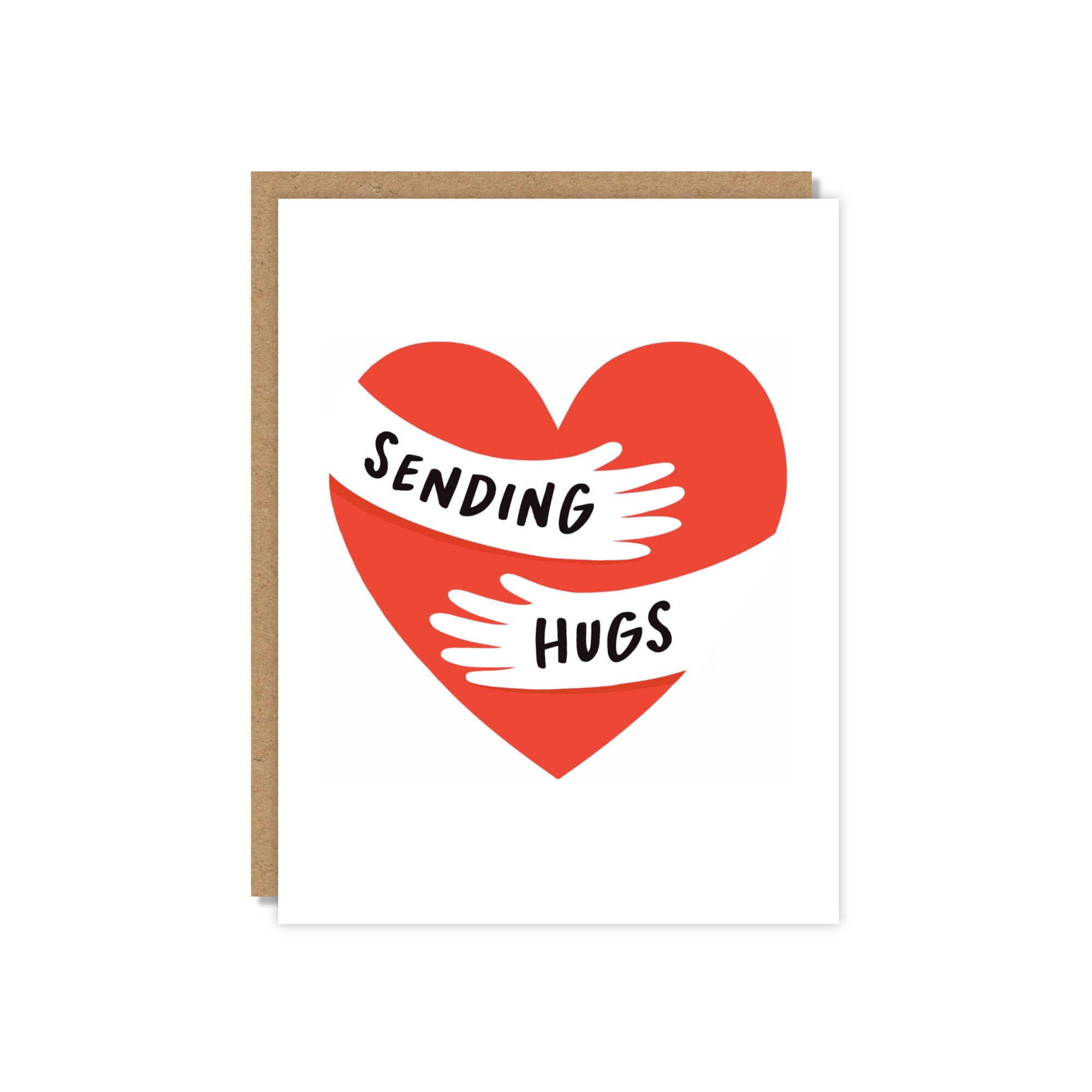 Sending Hugs Greeting Card, Minimalist Red Heart Design with Hugging Arms, Encouragement, Miss You, or Get Well Soon Card for Friends and Family