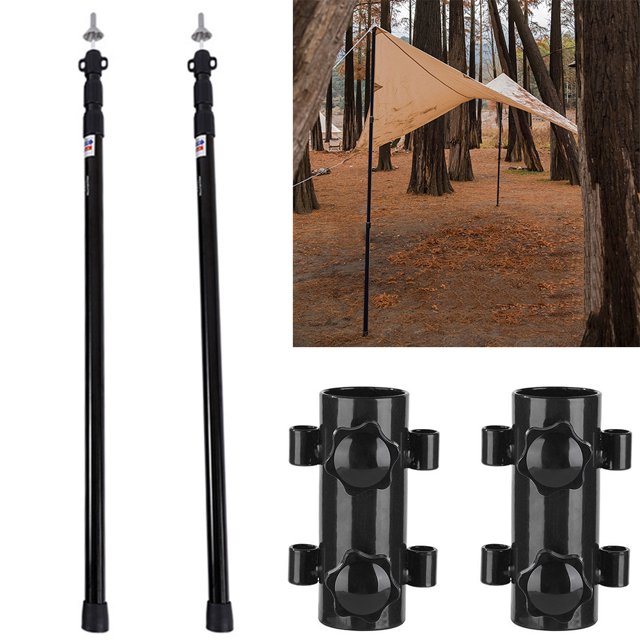 2 uds toldo poste portátil ajustable tienda de campaña poste (2,3 m negro)
