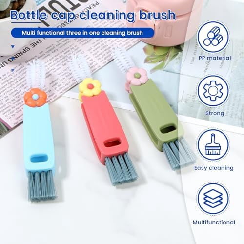 3 in 1 Cup Lid Cleaning Brush, 180° Rotatable Bottle Brush Gap Cleaner, Multifunctional Crevice Cleaning Brush Set for Baby Bottle, Water Bottle, Tumbler & Kitchen Mugs, 6 Pack Hangable