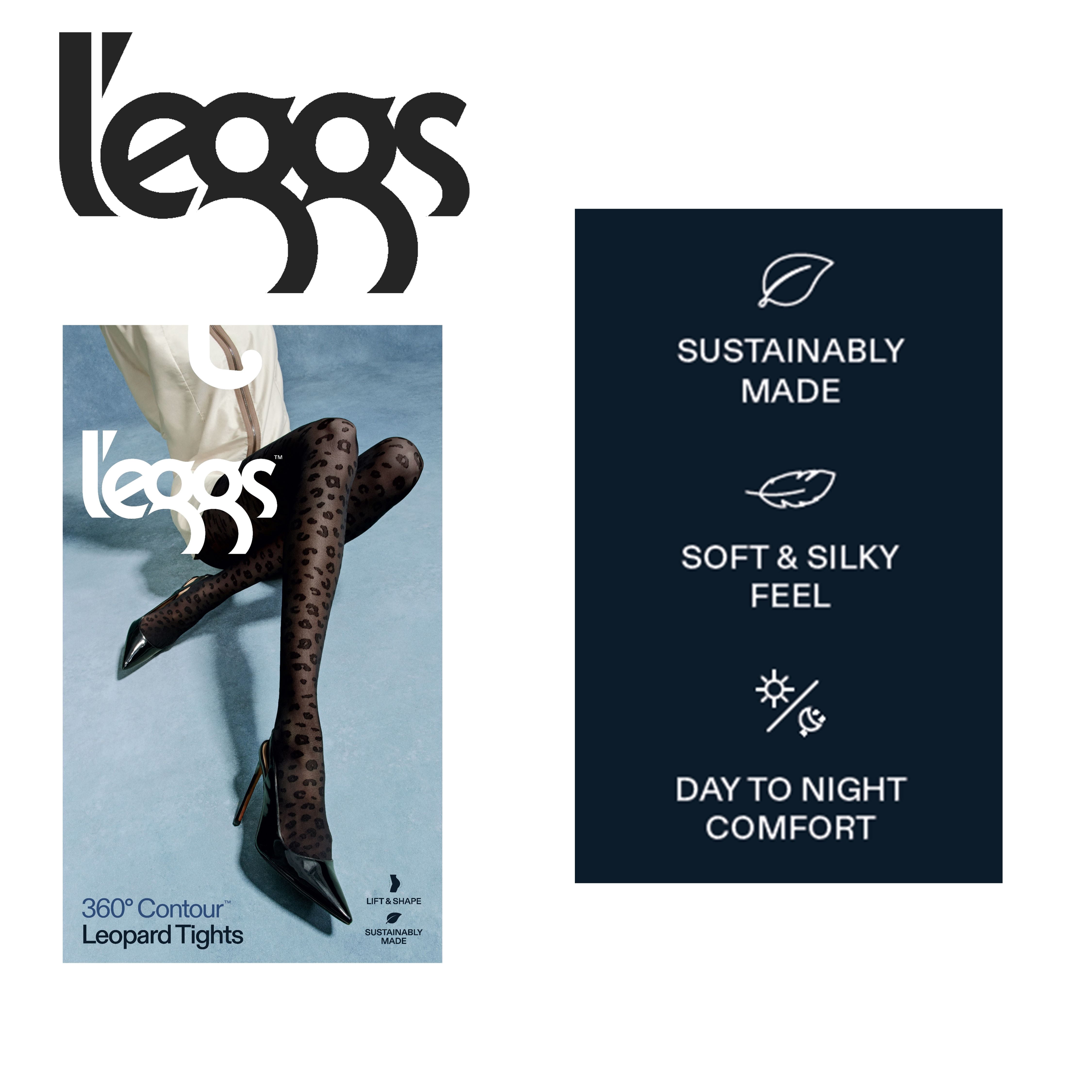 L'eggs Women's 360 Contour Leopard Tights, Sizes up to 2XL