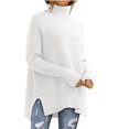 thumbnail image 2 of Womens Plus Size Sweaters Long Sleeve Crew Neck Split Hem Casual Oversized Ribbed Knit Tunic Pullover Tops White S, 2 of 6