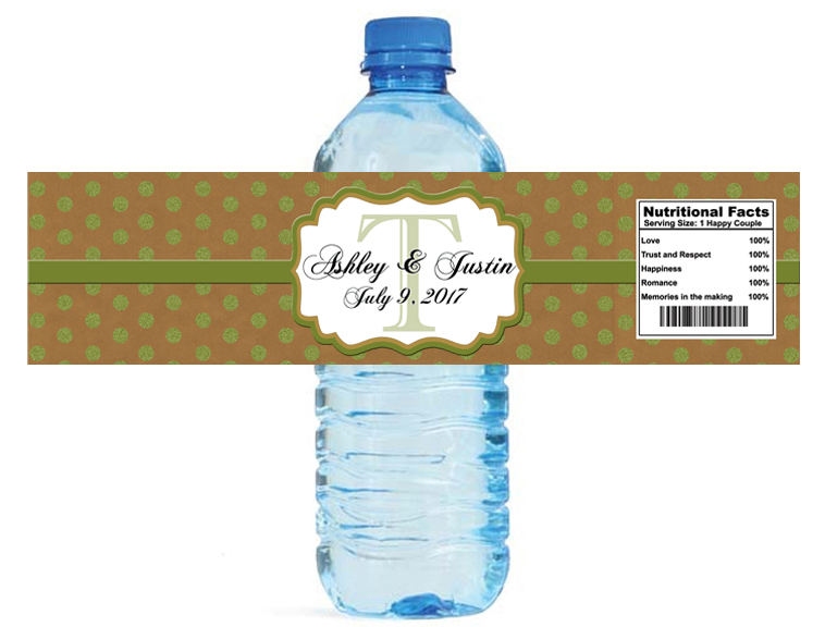 100 Kraft Paper and Green Glitter Dots Wedding Anniversary Engagement Party  Water Bottle labels Birthday Party Easy to Use Self Stick Labels