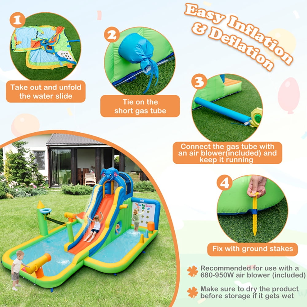 Aimee Lii Inflatable Water Slide Giant Water Park 9-In-1 for Kids Backyard Fun with 735W Blower, Kids Water Park Bounce House