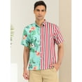 thumbnail image 2 of Unique Bargains Men's Summer Floral Striped Patchwork Shirt Green Rose Red L, 2 of 6