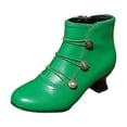 thumbnail image 5 of Rokment Women's Retro Dress Combat Boots with Side Zipper Christmas Dancing Party Vintage Leather Round Toe Mid Heel Dressy Ankle Booties Green Size 9, 5 of 8