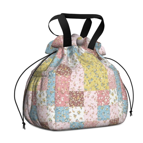 Pioneer Flower Floral Print Pattern Drawstring Lunch Bag Women - Drawstring Lunch Bag Insulated for Work Office - Stain-Resistant Large Lunchbags for Women with Multi-Pockets