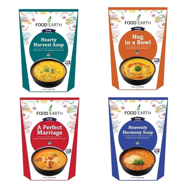 Food Earth -Ready to Eat Indian Soup – 4 Flavor Variety Pack – Non GMO, Vegan, Gluten-Free, Heat & Serve,10.58 oz, 4 units Shelf Stable