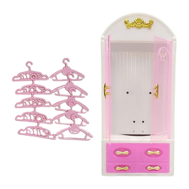 Mini armario modelo pequeño armario diminuto DIY casa de muñecas gabinete soporte para ropa de muñecas Blanco con perchas