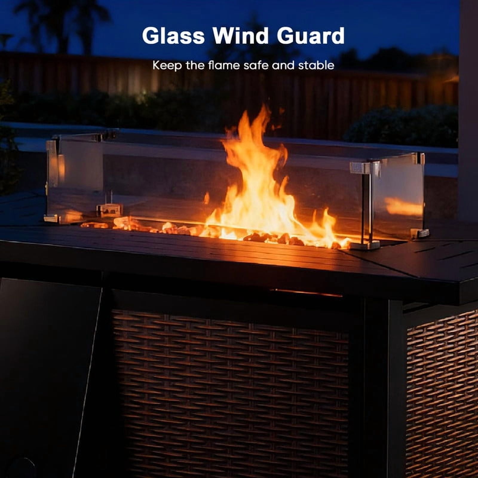 Giantfurnni 43" Propane Fire Pit Table with Lid, Outdoor Metal 50,000 BTUs Rectangle Gas Fire Pit Table with Glass Wind Guard and Lava Rocks for Balcony Porch Deck