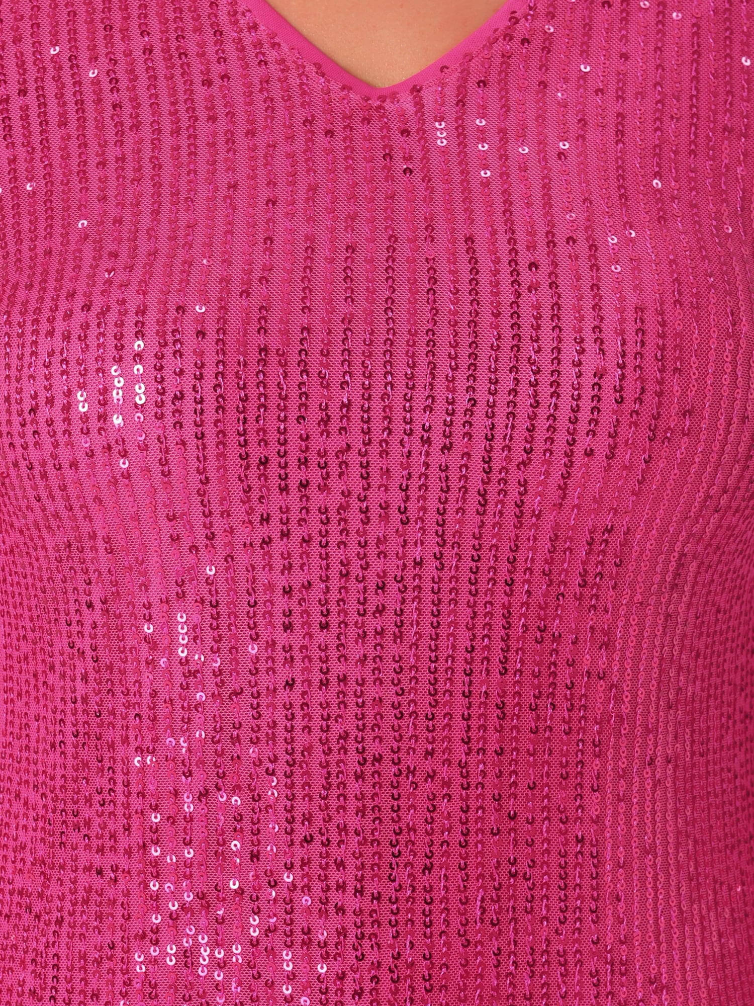 DARING DIVA V Neck Metallic Sparkly Glitter Blouse XL Hot Pink