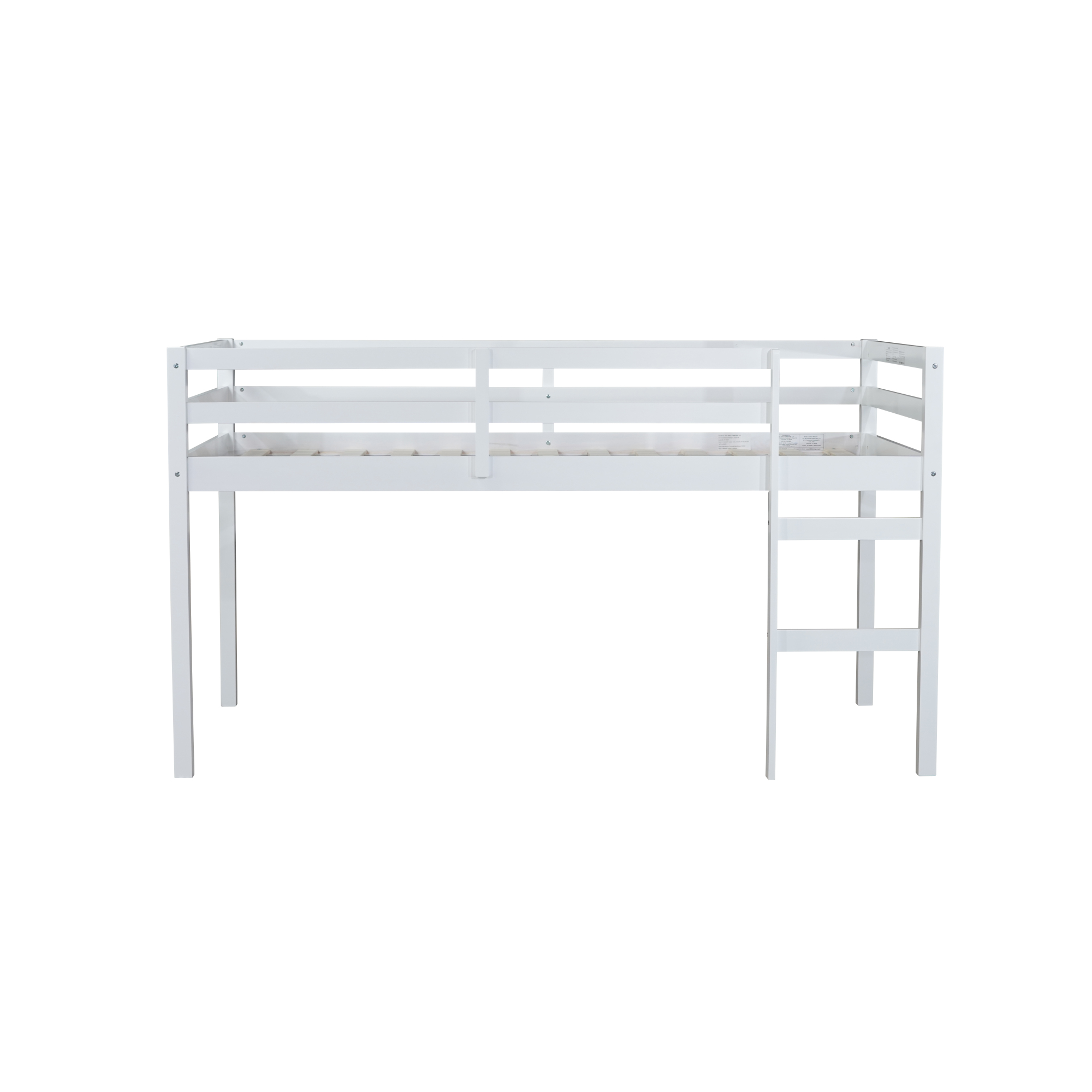 Leumius Twin Loft Bed with Ladder, Bed Platform of Strengthened Slats Solid Wooden Bed for Boys Girls White