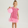 thumbnail image 3 of Hotiary Toddler Baby Girl Glitter Sequin Dress Kids Sparkly Fancy Ruffle Short Sleeve Holiday Festival Tulle Dress Children Birthday Party Princess Dress Pink for 2-8Y, 3 of 8