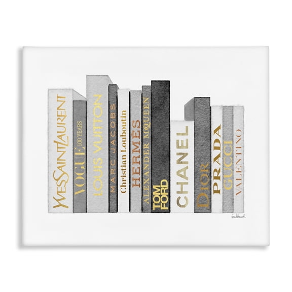 Stupell Industries Contemporary Fashion Designer Bookstack Grey Gold Watercolor Canvas Art, 20 x 16, by Amanda Greenwood