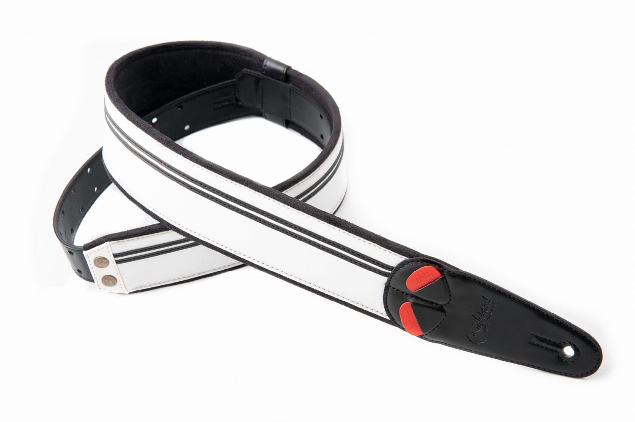 RightOn! Straps Mojo Race-60 B&W Vegan Guitar Strap – Black & White Racing Stripes