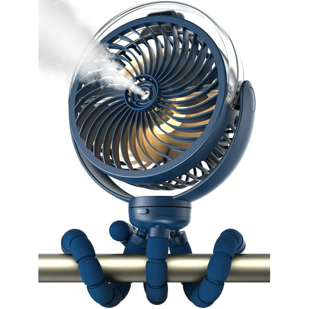 Ventilador para cochecito de nebulización, ventilador portátil con batería de 6000 mAh con luz y giro de 360°, ventilador personal con trípode flexible para bebé, oficina, viajes, cinta de correr, al