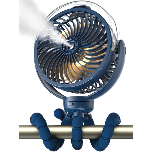 Ventilador para cochecito de nebulización, ventilador portátil con batería de 6000 mAh con luz y giro de 360°, ventilador personal con trípode flexible para bebé, oficina, viajes, cinta de correr, al