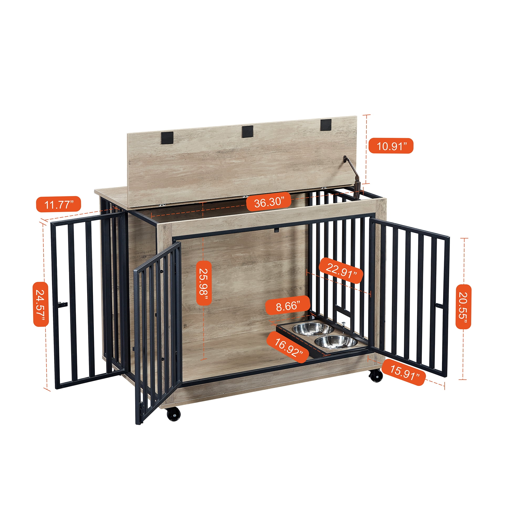 Pefilos 38" Dog Crate with Feeding Bowl, Wheels, Three Doors Kennel Flip-Up Top Opening, Furniture Style Dog Cage for Indoor Dogs, Gray Pefilos 38" Dog Crate with Feeding Bowl, Wheels, Three Doors Kennel Flip-Up Top Opening, Furniture Style Dog Cage for Indoor Dogs, Gray