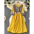 thumbnail image 2 of One SizeSpring Summer High-end Sense of Cold Wind Waist Thin Printed Long-sleeved Female Dress Beautiful V-neck Long Dress Women D1490 yaoshenbao LED, 2 of 2