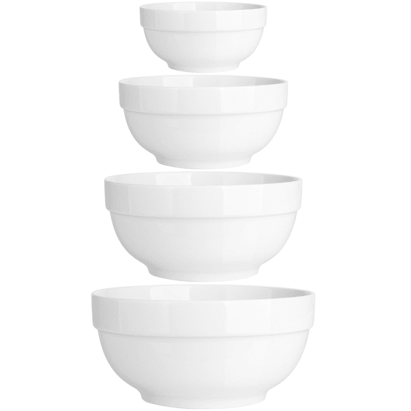 Serving Bowls, 64/42/22/12 Oz Serving Dishes for Entertaining, White Porcelain Nesting Bowls Set, Microwave & Dishwasher Safe, Versatile Prep Bowls for Fruit Salad Pasta Dessert Cereal