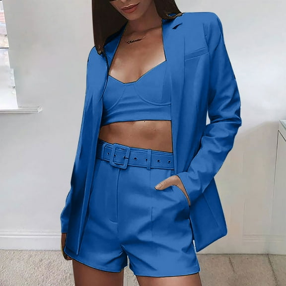 Idoravan Women Sets Clothing Clearance Summer Womens Two Piece Set Short Sleeve Sexy Cardigan Casual Shorts Suit