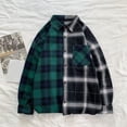 thumbnail image 2 of Mens Plaid Shirt Color Block Shirt Long Sleeve Button Collar Asymmetrical Hem Casual Streetwear Top GN2 M, 2 of 4