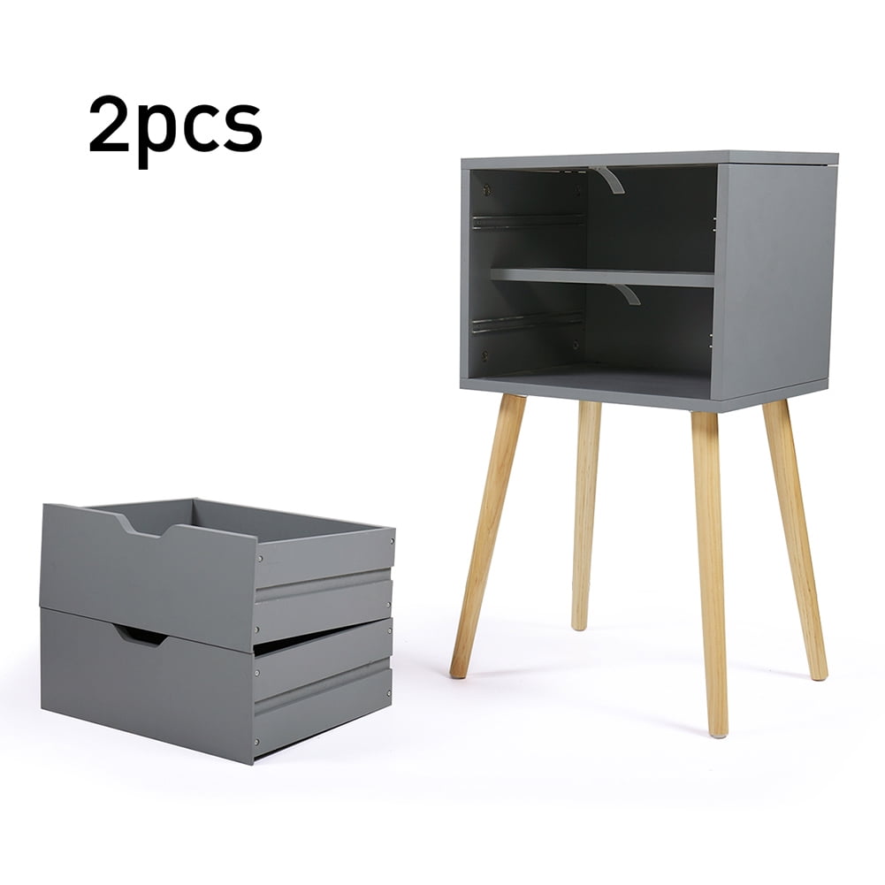 Kepooman 2 Pieces Drawer Chest for Living Room, Modern Design Nightstand for Bedroom, Solid Wood End Table for Hallway, Grey