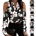 thumbnail image 5 of Off Shoulder Long Sleeve Blouses V-Neck Casual Printed Elegant Top Women Shirt, 5 of 5