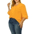thumbnail image 5 of Unique Bargains Women's Plus Tops V Neck Boho Chiffon Ruffle Blouse 1X Yellow, 5 of 6