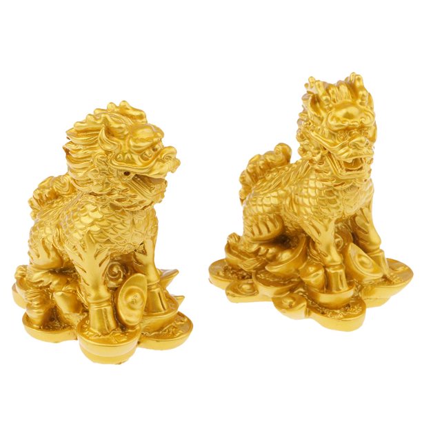 Decoración del hogar de la estatua del león Estatuilla De Leones Chinos Estatua Adornos De Resina Decoración Del Hogar Artesanía Oro M Oro m Magideal Decoración del hogar de la estatua del león