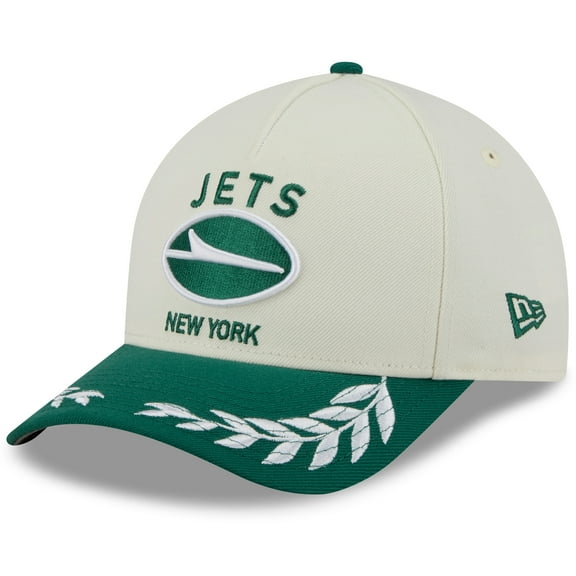 Men's New Era Cream/Green New York Jets 2025 NFL Draft 9FORTY A-Frame M-Crown Adjustable Hat