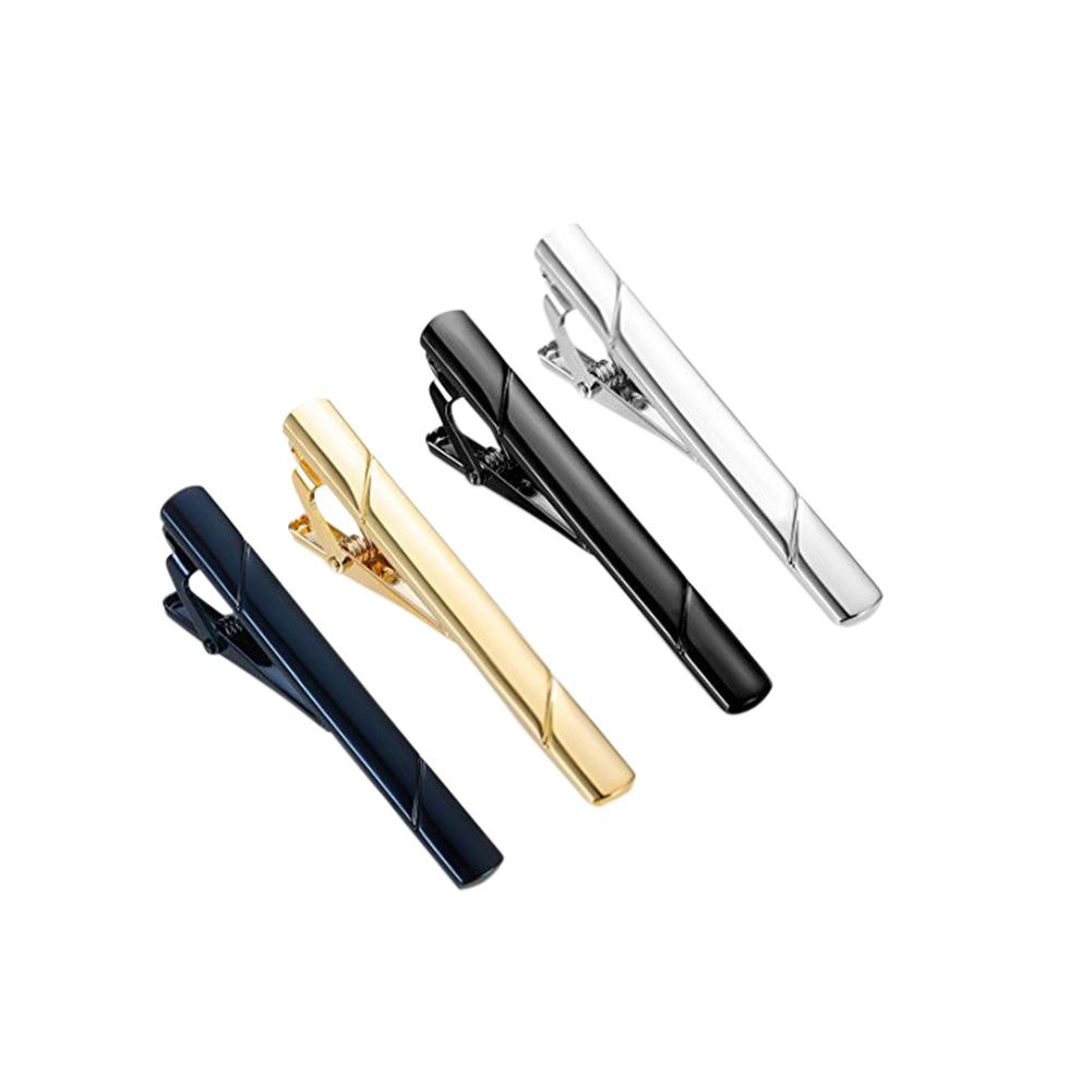 4 Pcs Fashion Simple Necktie Clips Tie Bar Clips Tie Pins Set Black, Silver, Navy Blue, Gold