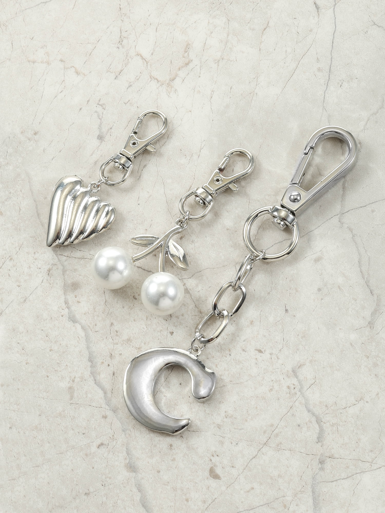 Time and Tru Silvertone Initial Letter Bag Charm Set, 3 Pieces, Letter C
