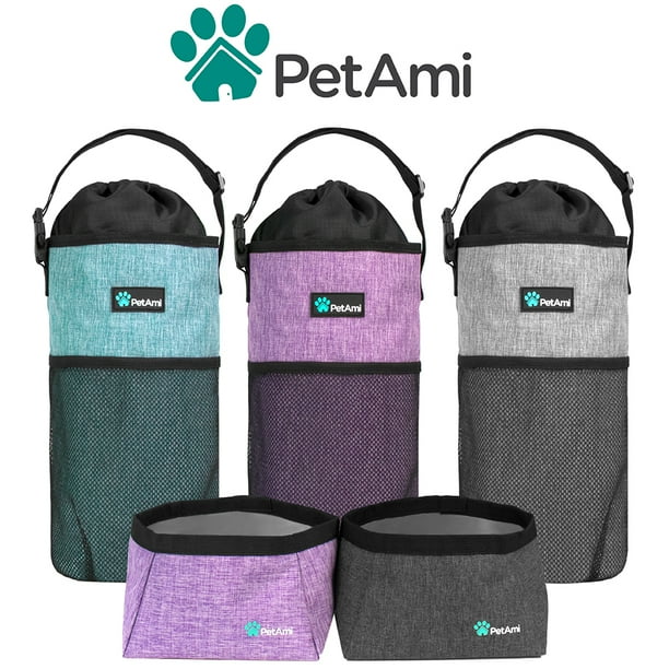 PetAmi Dog Food Travel Bag Kibble Carrier for Dogs with Collapsible Dog Water Bowls Kit Pet Food Travel Container Storage for Camping Hiking Gear Accessories Heather Grey Walmart