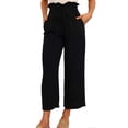 thumbnail image 1 of Women Linen Pants Drawstring High Waisted Casual Loose Fit Wide Leg Trousers for Summer Black L, 1 of 2