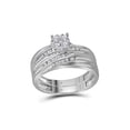 thumbnail image 2 of FB Jewels 10kt White Gold His & Hers Round Diamond Cluster Matching Bridal Wedding Ring Band Set 3/8 Cttw, 2 of 4