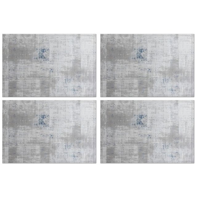 Table Mats Set of 4 - Teal Blue Placemats Modern Art - Blue Grey Abstract Kitchen Table Mats - Linen Material Dining Table Mats for Restaurant & Camping