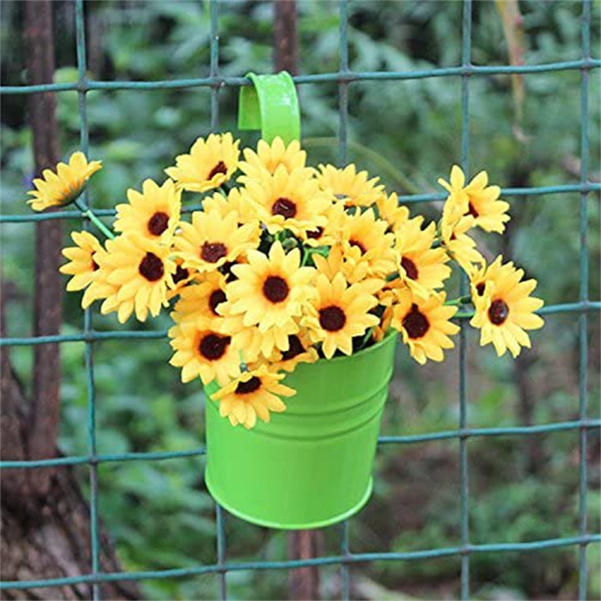 Casewin 4" Small Iron Hanging Planters Multicolor Flower Pots Balcony Garden Railing Planter, Fence Hanging Metal Bucket Plants Holders Set for Indoor and Outdoor, 12PCS