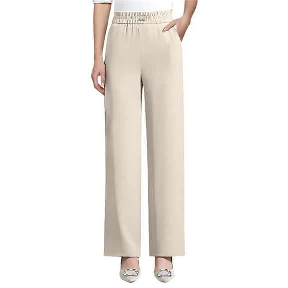 ManxiVoo Pull On Pants for Women Easy Dressing Trousers with a Streamlined Silhouette for All-Day Wear L Size Beige