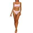 thumbnail image 1 of Women's 2 Piece Ribbed Bikini Sets, Adjustable Spaghetti Straps Sports Swimwear Bathing Suits Pink S, 1 of 5