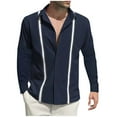 thumbnail image 2 of Amtdh Linen Shirts for Men Long Sleeve Cuban Guayabera Shirt Lapel Collar Men's Beach Button Down Shirts Casual Lightweight Blouses Mens Breathable Tops Navy M, 2 of 6